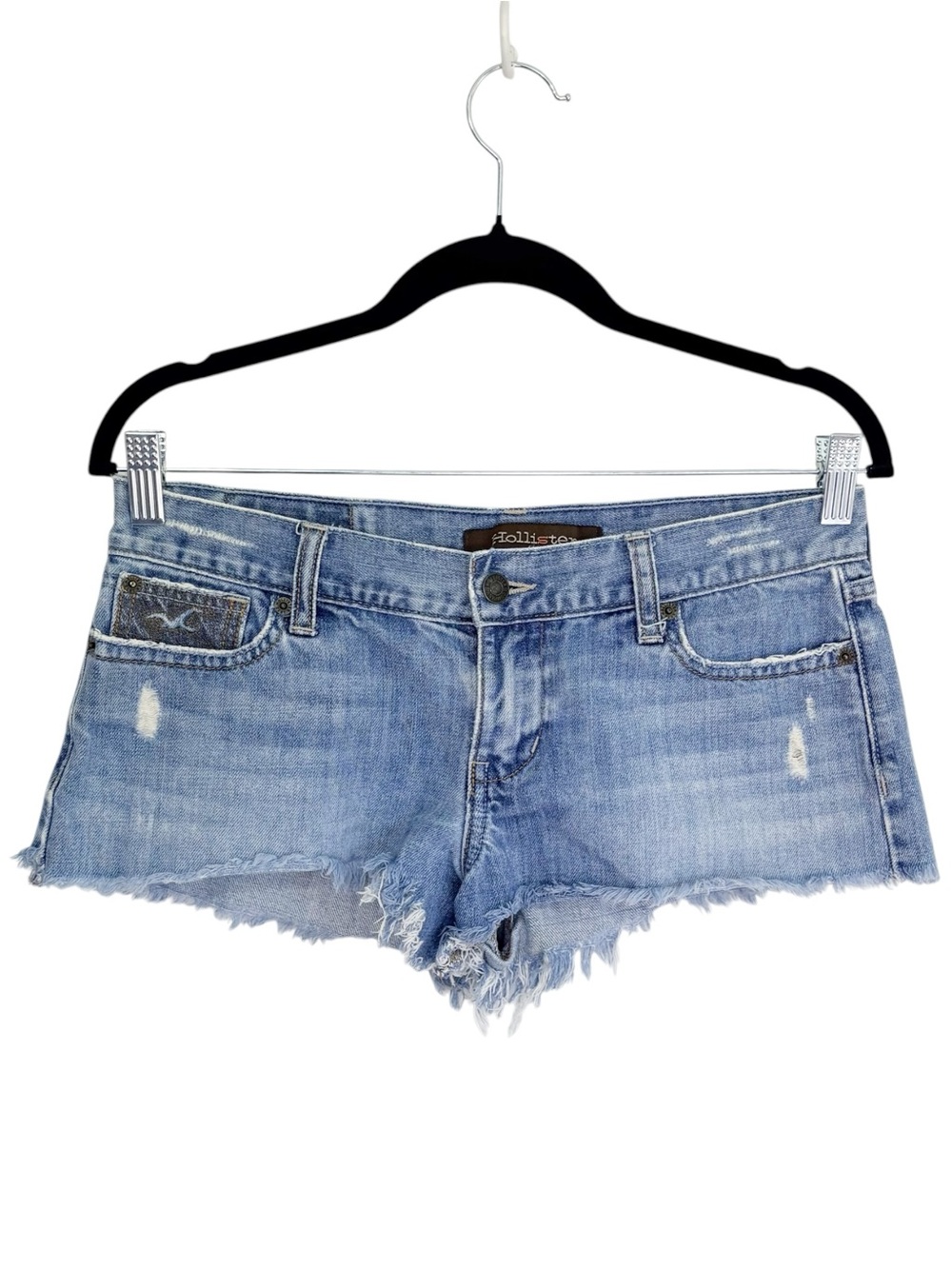 HOLLISTER Y2K Vintage Micro Low Rise Distressed Denim Shorts Size 5 Cotton